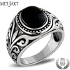 Natural Agate/Garnet Ring with Ancient Cane Pattern Solid 925 Sterling Silver Ring for Men Vintage Thai Silver Jewelry