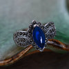 Natural Blue Corundum Ring with Zircon Solid 925 Sterling Silver Rings for Women Party Wedding Vintage Thai Silver