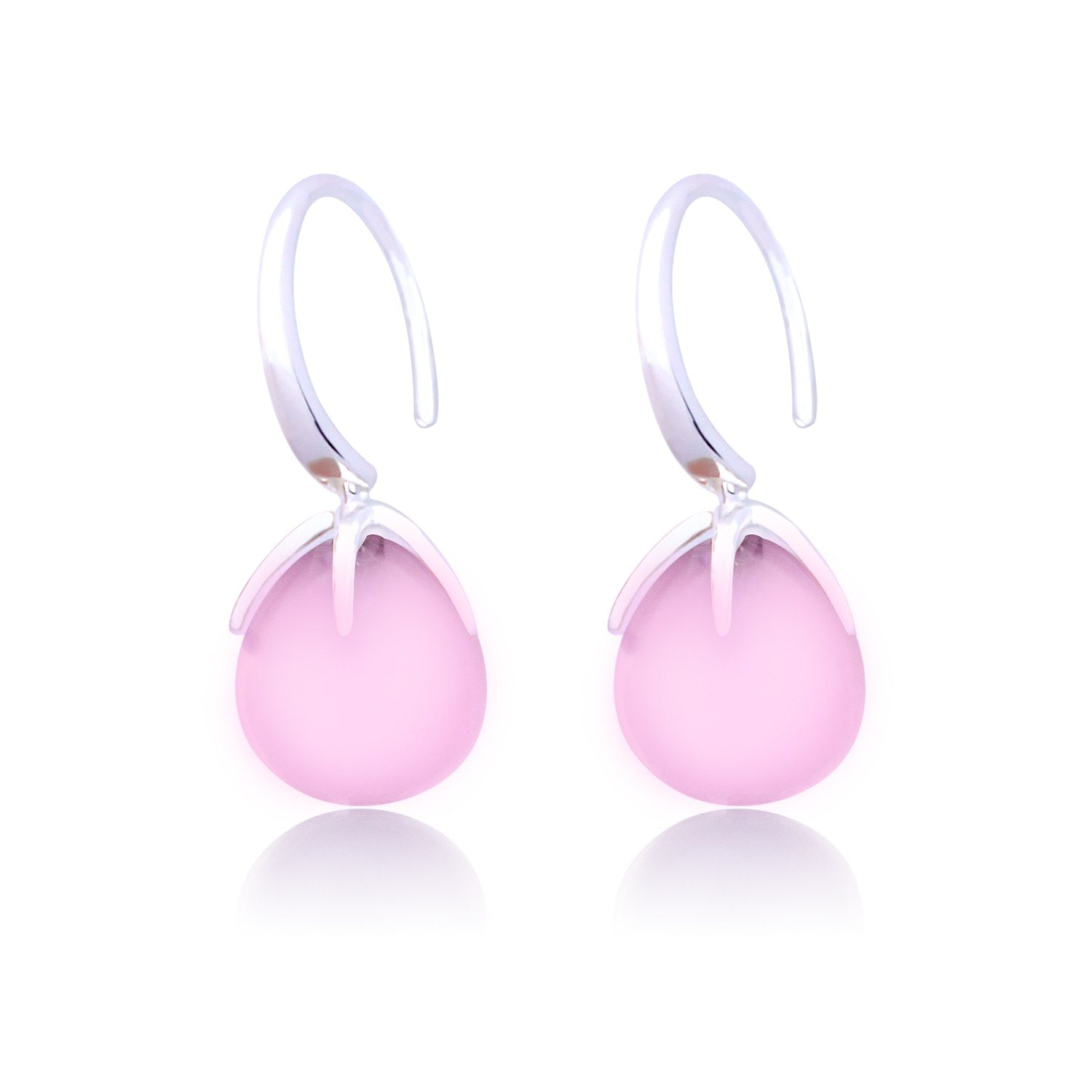 Natural Claw Setting Water Drop Rose Quartz Earrings Solid 925 Sterling Silver Earrings for Women and Girl Fine Jewelry