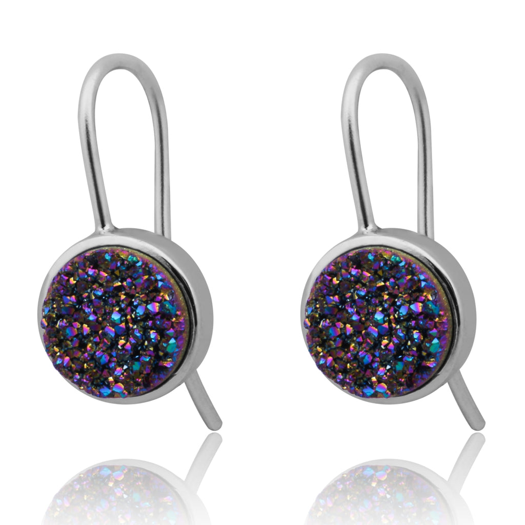 Natural Crystal Earrings Solid 925 Sterling Silver Earring for Women Jwelery(Multicolor Black White Gr Blue Colors)