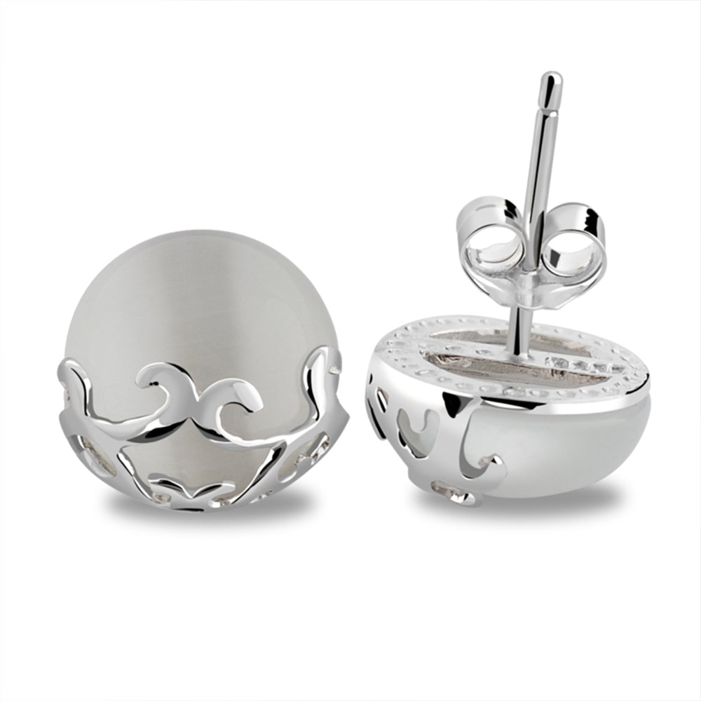 Natural Garnet /Cat's Eye Earrings Solid 925 Sterling Silver Stud Earrings for Women's Wedding Party Fine Jewelry