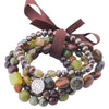 Natural Gemstone Garnet+Bronite+Red Jasper+labradorite+Lemon Jade+Pearl 5Pcs Bracelet with Double Happines Charm 18-19cm