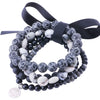 Natural Gemstone with Black Jade,agate,jasper,Handmade Elastic Bracelet with Double Happiness and Long Life Charm