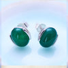 Natural Green Agate Earrings and Cat's Eye Solid 925 Sterling Silver Stud Earrings for Women's Vintage Jewelry