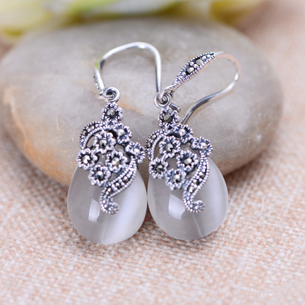 Natural Green Agate/Garnet/Corundum Vintage Earrings Solid 925 Sterling Silver Drop Earrings for Women's EthnicJewelry