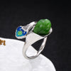 Natural Jasper Rings & Handmade Vintage Enamel Solid 925 Sterling Silver Open Ring for Women's Fine Jewelry