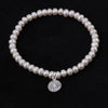 Natural Nearround Pearls Elastic Charm Bracelets Solid 925 Sterling Silver Clover Pendant for Gift Jewelry