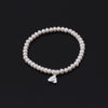 Natural Nearround Pearls Elastic Charm Bracelets Solid 925 Sterling Silver Clover Pendant for Gift Jewelry