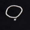 Natural Nearround Pearls Elastic Charm Bracelets Solid 925 Sterling Silver Clover Pendant for Gift Jewelry