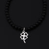 Natural Obsidian Beads Handmade Elastic Charm Bracelets and 925 Sterling Silver Smile Pendant for Unisex Jewelry