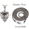 Punk 925 Silver Double Dragon & Sword Pendant with Ruby and Sterling Silver Snake Chain Necklace Men's Necklace Jewelry