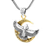 Punk Flying Eagle Golden Moon Pendant Necklace Solid 925 Sterling Silver and Snake Chain Men's Personalized Jewelry