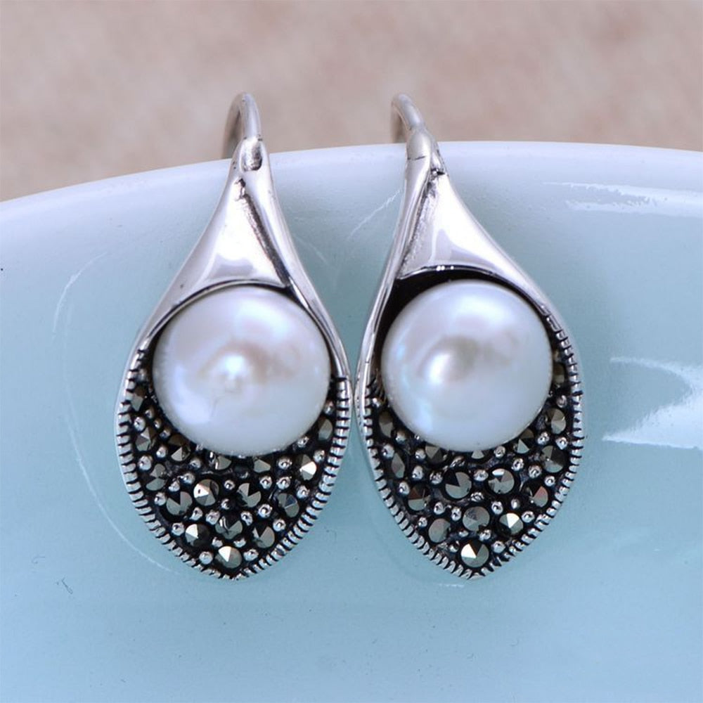 S925 Sterling Silver Red Garnet Drop Earring with Zircon for Women Wedding Party Luxury Vintage Thai Silver Jewelry