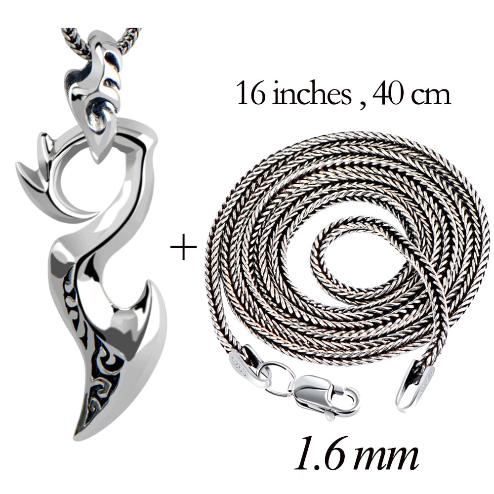 Solid 925 Sterling Silver Dragon Wing Pendant with Snake Chain Necklace Suit Men and Boy's Punk Rock Jewelry