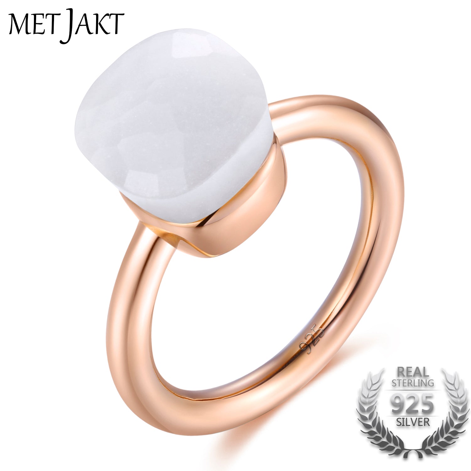 Three Colors Classic Trendy 925 Sterling Silver Nudo Candy Rings with Natural White Agate for Women's Fine Jewelry