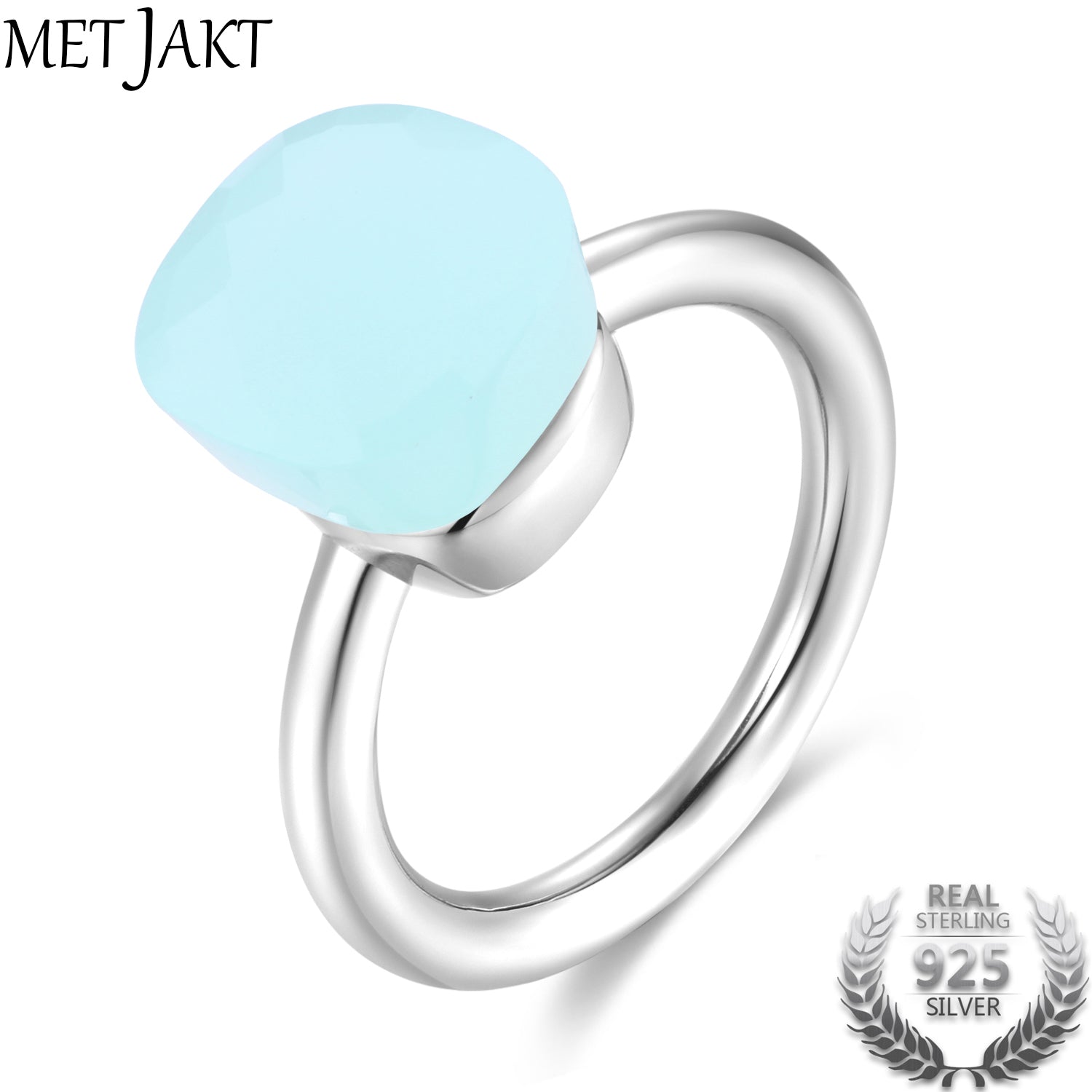 Trendy Natural Gem Sky Blue Agate Candy Rings Solid 925 Sterling Silver Ring for Fine Jewelry for Birthd Party