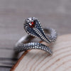 Vintage King Cobra Resizable Rings with Ruby Eyes Solid 925 Sterling Silver Open Ring for Unisex Unique Fashion Jewelry