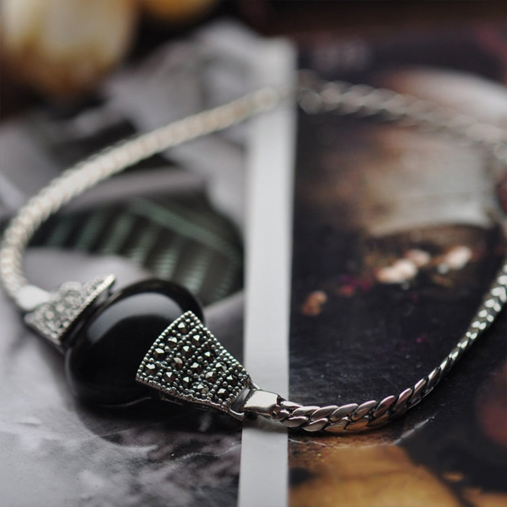 Vintage Natural Agate/garnet Bracelet with Zircon Solid 925 Sterling Silver Bracelet for Women 17.5cm Chain Extend 2.5cm