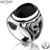 Vintage Punk Natural Agate Ring & Hand-carved Snake Pattern Solid 925 Sterling Silver Ring for Men's Party Jewelry