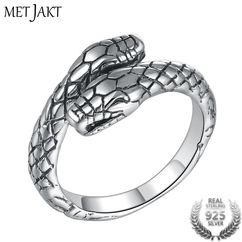 Vintage S925 Sterling Silver Snake Ring for Women and Man Thai Silver Jewelry Adjustable Size Rings