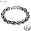 Vintage Thai Silver Crusade Flower Bracelet Solid 925 Sterling Silver Bracelet & Men's Punk Rock Bracelets 21cm