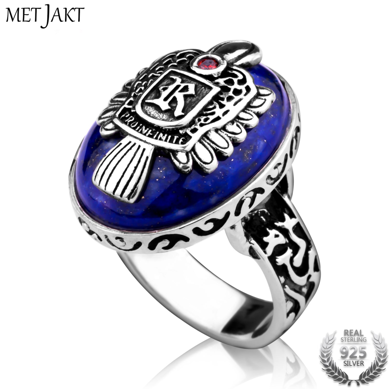 Vintage Vampire Diaries Ring & Natural Lapis Ring Solid 925 Sterling Silver Men's Punk Handmade Jewelry