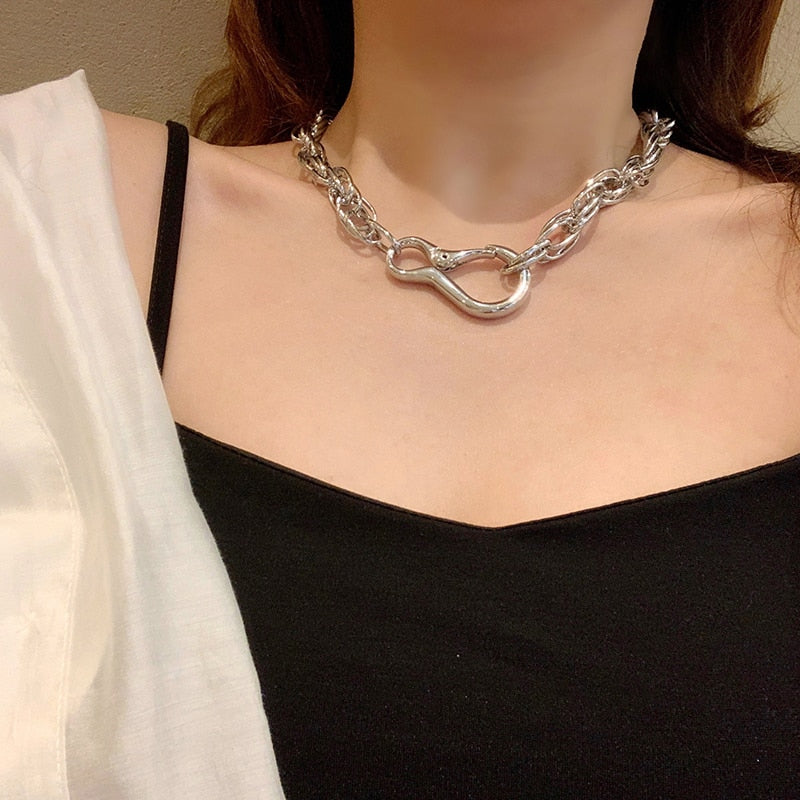Metal Chain Necklace Ins Normcore Style Personality Popular Net Red Simplicity and Exaggeration Big Button Clavicle Chain Neck