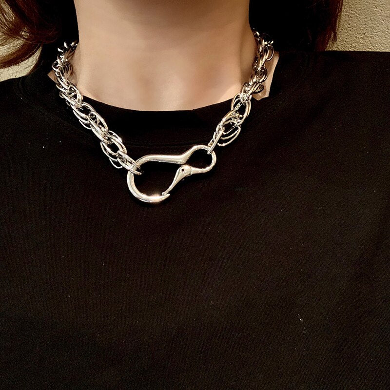 Metal Chain Necklace Ins Normcore Style Personality Popular Net Red Simplicity and Exaggeration Big Button Clavicle Chain Neck