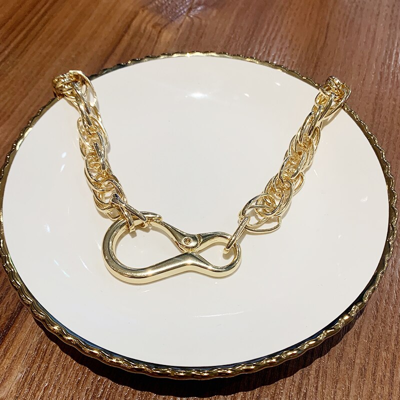 Metal Chain Necklace Ins Normcore Style Personality Popular Net Red Simplicity and Exaggeration Big Button Clavicle Chain Neck