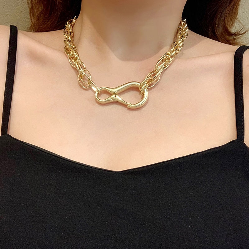 Metal Chain Necklace Ins Normcore Style Personality Popular Net Red Simplicity and Exaggeration Big Button Clavicle Chain Neck