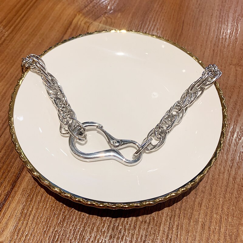 Metal Chain Necklace Ins Normcore Style Personality Popular Net Red Simplicity and Exaggeration Big Button Clavicle Chain Neck