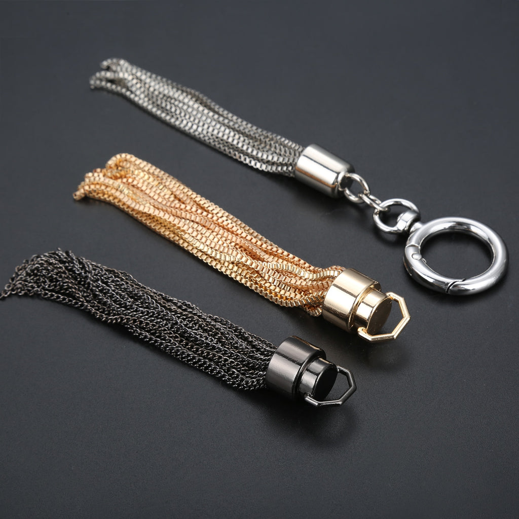 Metal Chain Tassel Pendant Bag Decoration Handbag Ornament Spring coil Purse Buckle 10cm 11cm 15cm Length Silver Black