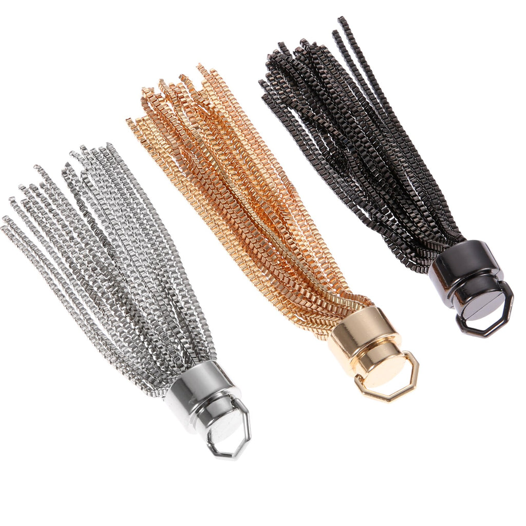 Metal Chain Tassel Pendant Bag Decoration Handbag Ornament Spring coil Purse Buckle 10cm 11cm 15cm Length Silver Black