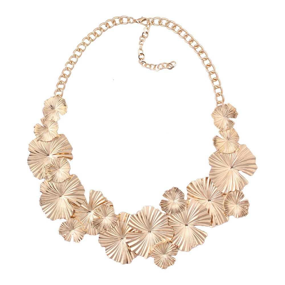 Metal Necklace Shining Color Baked Lacquer Alloy Leaf String Bib Collar Choker Pendant Exaggerated Wind Necklace