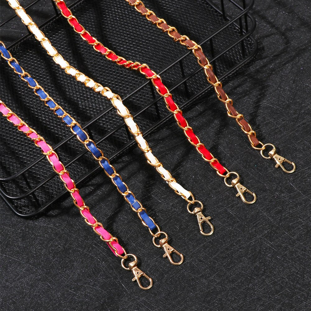 Metal PU Leather Strap for Handbag Adjustable Shoulder Bags Replaceable Chain Strap Decorative Bag Belt Messenger Bag Chain 1.2m