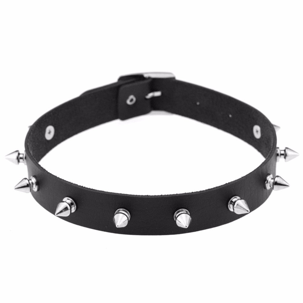 Metal spike choker goth pu leather punk choker necklace for women collar necklace men cosplay jewelry