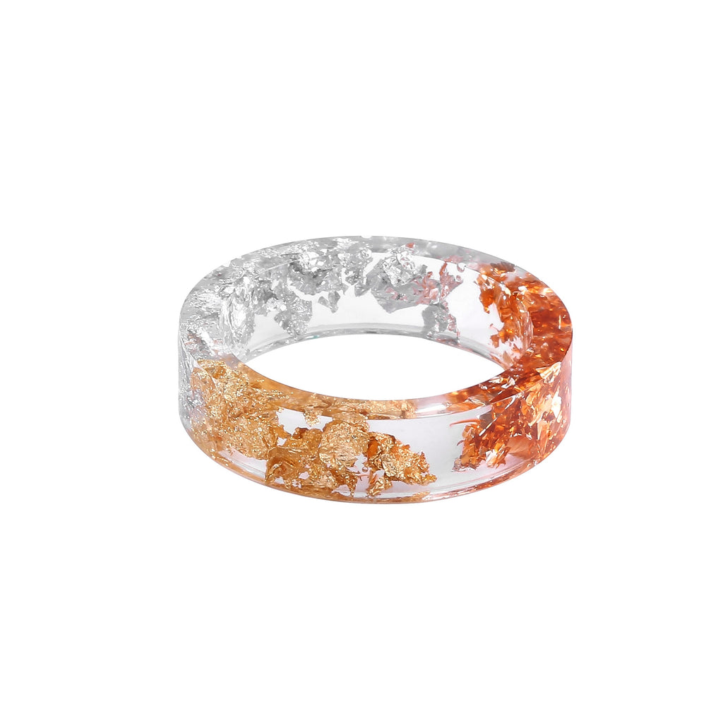 Metallic Resin Jewelry with Gold/Silver/Rose Gold Foil Paper Transparent Resin Ring for Men Women Size 6-11