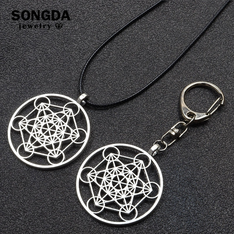 Metatron Cube Necklace Keychain Angel Seal Archangel Geometric The Secrets of the Kabbalists Garden Solomon Men Pendants Jewelry