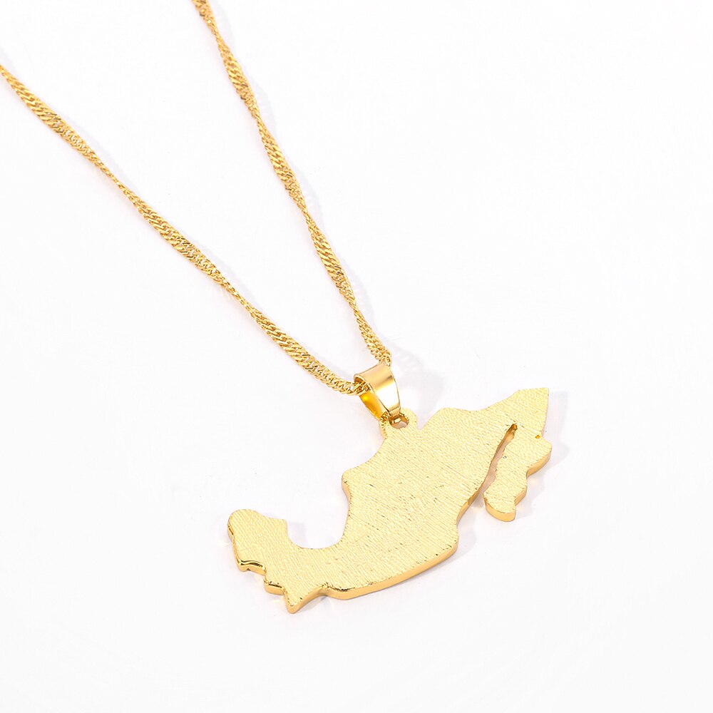 Mexico Map Flag Pendant Necklaces Gold Color Water Wave Chain Women Choker Enamel Necklace Jewelry Mexican Ethnic Gifts