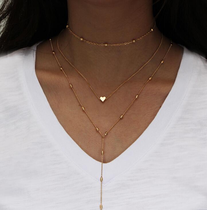 Bohemian Long Choker Necklaces for Women Gold Silver Color Heart Necklaces Pendants Chains Collar Jewelry