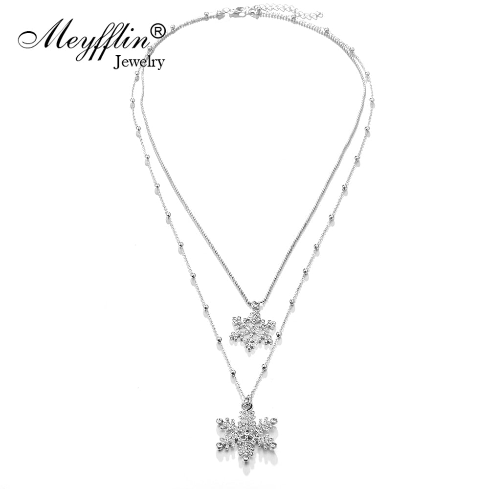 Collier Femme Silver Color Long Necklaces Pendants for Women Fashion Crystal Snowflake Chain Necklace Jewelry Bijoux