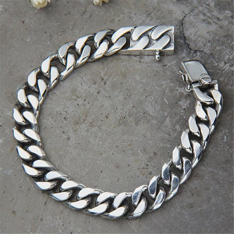Miami Cuban Chain Bracelet Men 925 Sterling Silver Curb Chain Link Bracelet Biker Hippie Hop Men Jewelry Party Gifts
