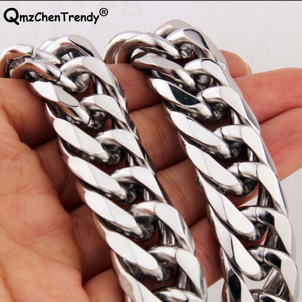 Miami Cuban Chains For Men Hop Jewelry Wholesale Silver Color Thick Stainless Steel Big Chunky Necklace 11MM/13MM/16mm/21mm