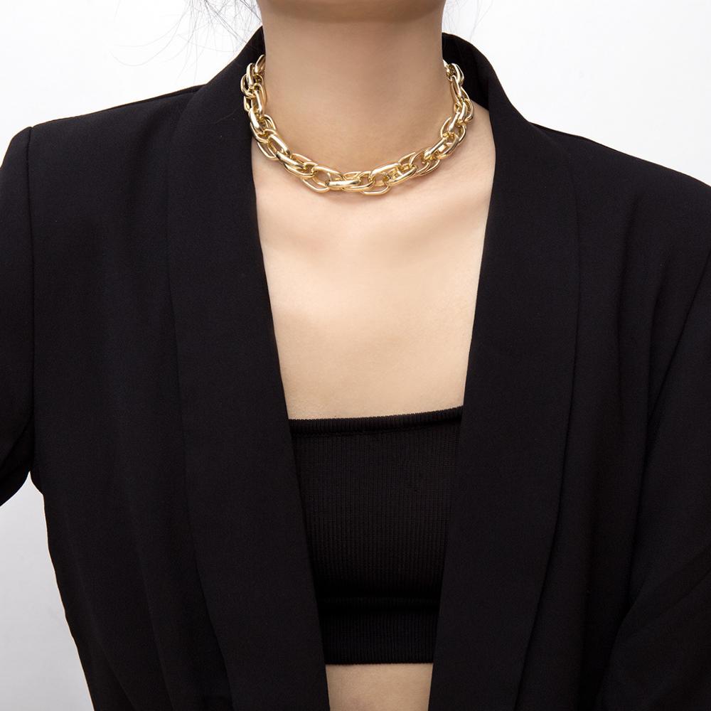 Miami Cuban Punk Cuban Collar Necklace Collar Hip Hop Big Chunky Aluminum Gold Color Thick Chain Necklace Jewelry