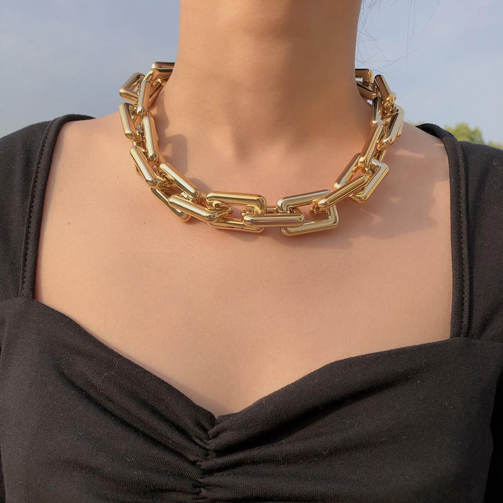 Miami Cuban Punk Cuban Collar Necklace Collar Hip Hop Big Chunky Aluminum Gold Color Thick Chain Necklace Jewelry