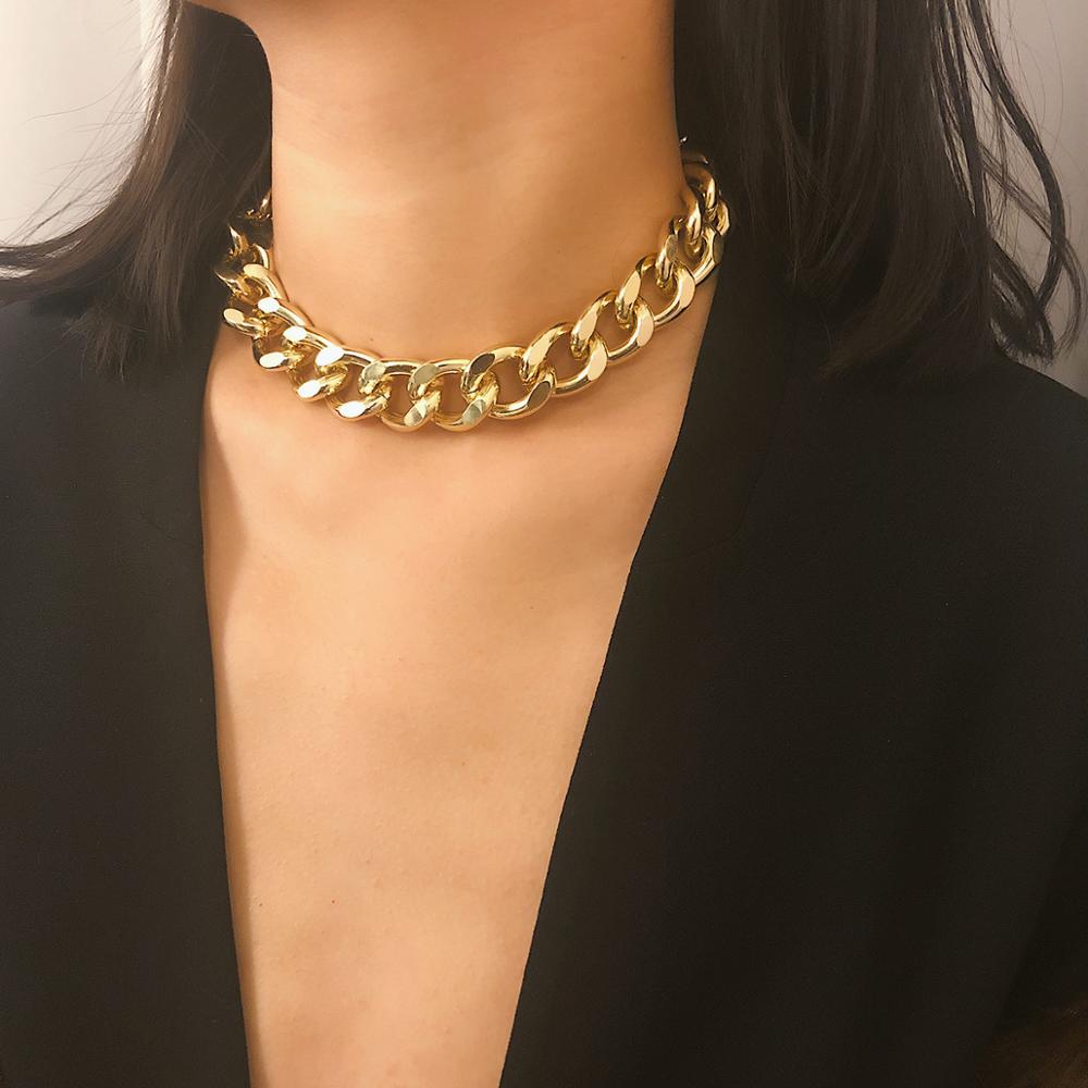 Miami Cuban Punk Cuban Collar Necklace Collar Hip Hop Big Chunky Aluminum Gold Color Thick Chain Necklace Jewelry