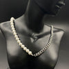 Miami Cuban link Chain And Half 8mm Pearls Choker Necklace For Men And Women In Stainless Steel