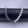 Miami Cuban link Chain And Half 8mm Pearls Choker Necklace For Men And Women In Stainless Steel