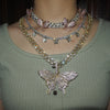 Miami Cuban link chain spinning butterfly charm pendant choker men women hip hop CZ necklace iced out bling rap rock jewelry