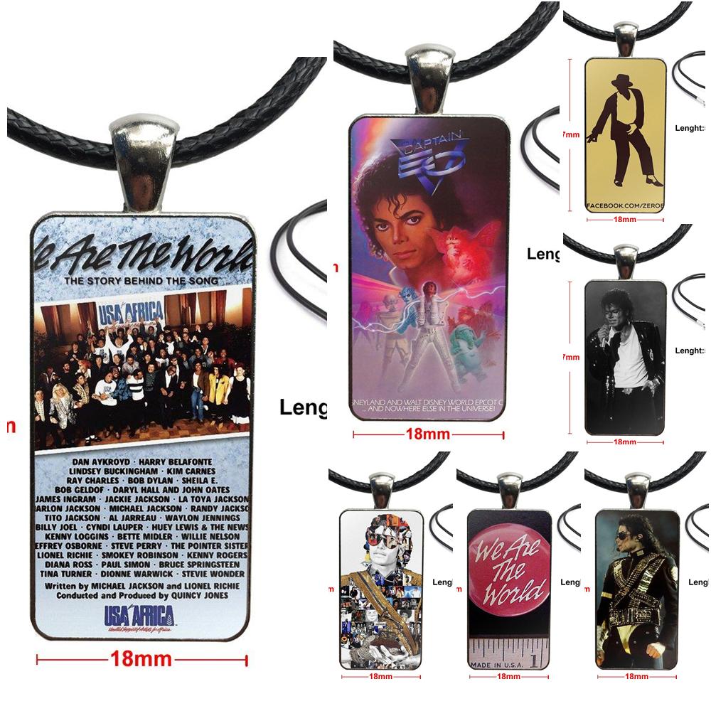 Michael Jackson We Are The World Glass Cabochon Pendant Necklace Rectangle Necklace For Lovers Friendship